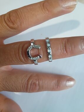 Set Silver Ring and Dot Band Set - Women's Jewelry